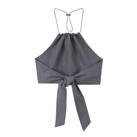 ZARA Women Sleeveless Halter Neck PARACHUTE TRENCH Crop Top‎ Grey Size XL NEW - Picture 2 of 2